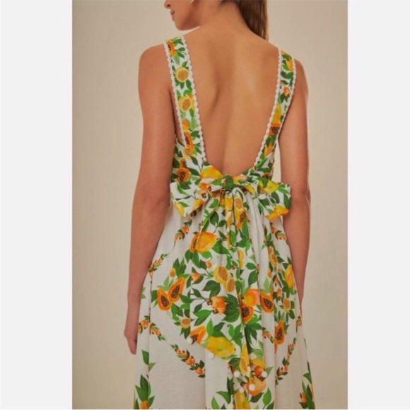 🌿|NWT| Farm Rio Papaya Salad Scarf Maxi Dress - Picture 6 of 16
